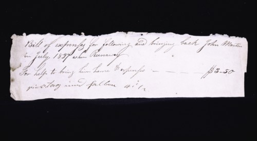 Bill for $3.50 for return of runaway slave, July 1827. Creator: Unknown.