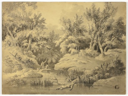 Two Figures Punting on Woodland Stream, n.d. Creator: William Henry Pyne.