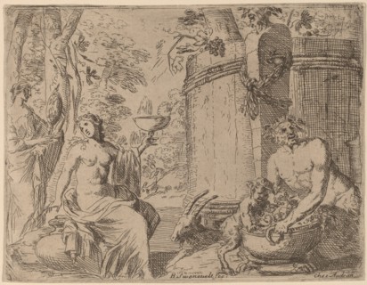 Two Nymphs and a Satyr before a Large Vat. Creator: Herman van Swanevelt.