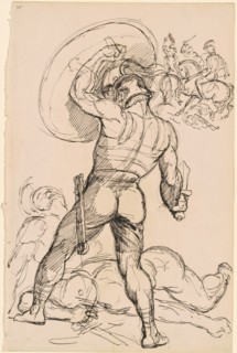 An Ancient Roman Warrior in Battle, c. 1830. Creator: Hippolyte Lalaisse.