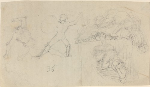 Sheet of Sketches, including Two Warriors Fighting. Creator: John Flaxman.