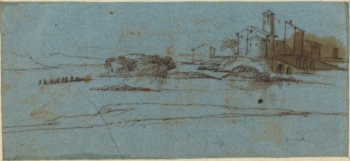 Buildings on a River Bank [verso]. Creator: Master of the Blue Landscapes.