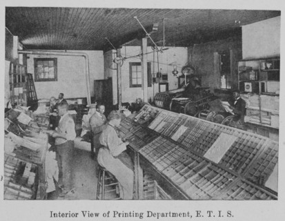 Interior view of Printing Department, E. T. I. S., 1903. Creator: Unknown.