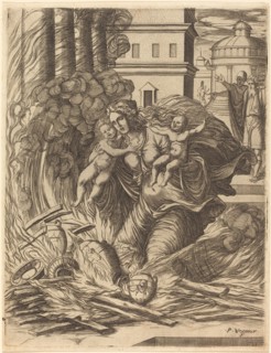 The Wife of Hasdrubal Throws Herself on the Fire. Creator: Pierre Woeiriot.