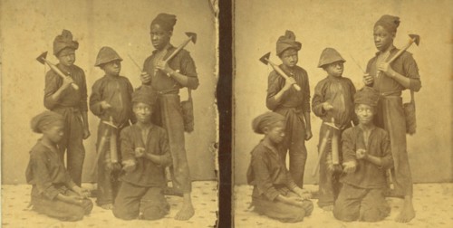 Studio portait of young chimney sweeps, (1868-1900?). Creator: J. N. Wilson.