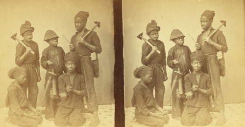 Studio portait of young chimney sweeps, (1868-1900?). Creator: J. N. Wilson.