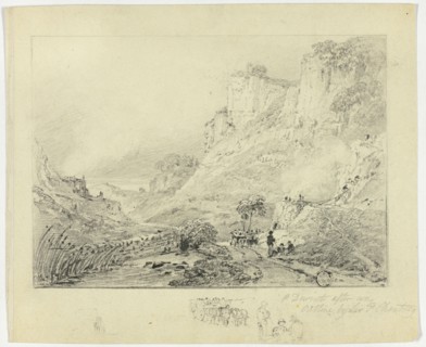 Figures and Horse Cart in Landscape with Cliffs, n.d. Creator: Peter de Wint.