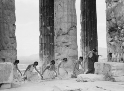 Kanellos dance group at ancient sites in Greece, 1929 Creator: Arnold Genthe.