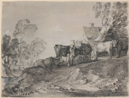 Landscape with Cattle by a Cottage, late 1770s. Creator: Thomas Gainsborough.