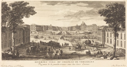 Vue Prise de la grande avenue entre les deux Ecuries. Creator: Jacques Rigaud.