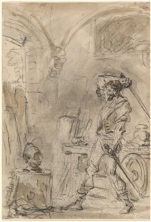 Don Quixote about to Strike the Helmet, 1780s. Creator: Jean-Honore Fragonard.