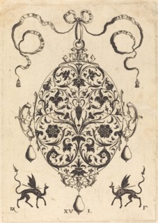 Large Pendant, Upright Oval with Floral Ornament, 1596. Creator: Daniel Mignot.