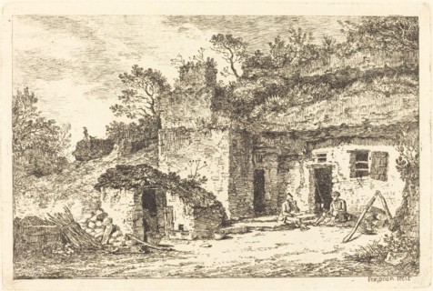 A Cottage with Two Men Seated at the Doorway, c. 1770. Creator: Nicolas Perignon.