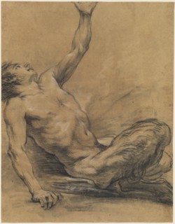 Seated Satyr Leaning Backward [recto], 1758/1765. Creator: Jean-Baptiste Deshays.