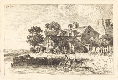 Horses Being Led to Water on a Winding Riverbank, 1771. Creator: Nicolas Perignon.