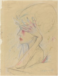 An Elegant Woman with Her Hands Covering Her Eyes, 1920. Creator: Walter Gramatté.