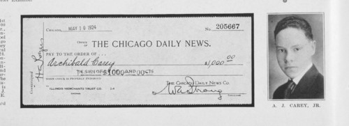 A.J. Carey, Jr.; The Chicago Daily News [1st prize check], 1925. Creator: Unknown.