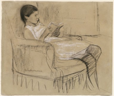 The Artist's Daughter Käthe Reading in a Chair, 1893/1895. Creator: Max Liebermann.
