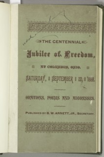 The Centennial Jubilee of Freedom at Columbus, Ohio, cover, 1888. Creator: Unknown.
