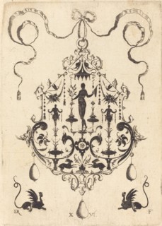 Large Pendant, Victory Flanked by Two Herms at Centre, 1596. Creator: Daniel Mignot.