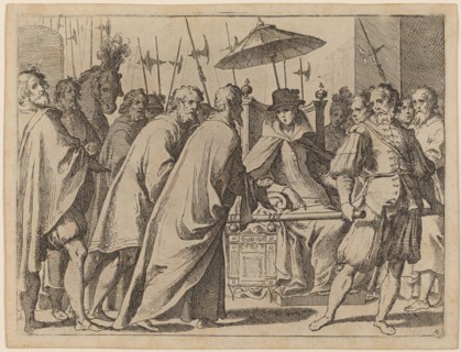Margaret of Austria Being Carried in a Chaise, 1612. Creator: Raffaello Schiaminossi.