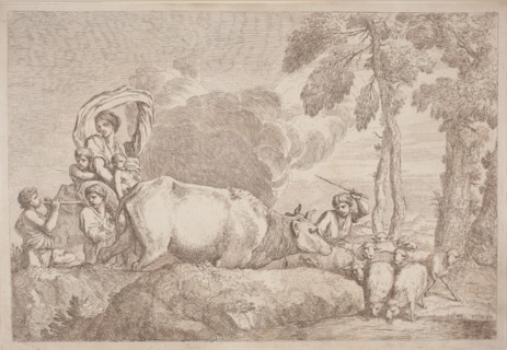 A Woman with Two Children on Horseback, 1758/1759. Creator: Gaetano Gherardo Zompini.