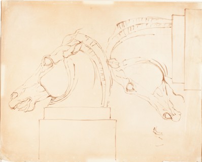 The Horse of Selene from the Elgin Marbles [recto], after 1807. Creator: William Etty.