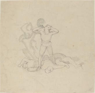 Figure Standing over Corpses, Blowing a Horn, in or after 1795. Creator: John Flaxman.