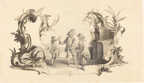 Cartouche Moderne with a Young Couple Being Served Wine. Creator: Johann Esaias Nilson.