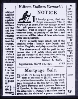 Reward notice for bilingual runaway slave, Oppenheim, New York, 1824. Creator: Unknown.