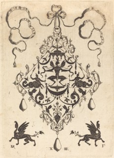 Large Pendant, Winged Fantasy Creature Holding Two Snakes, 1596. Creator: Daniel Mignot.