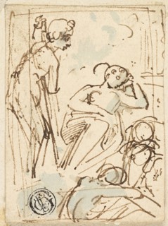 Sketch of Man Leaning on Staff, Looking at Sleeping Woman, n.d. Creator: Thomas Stothard.