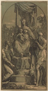 Madonna and Child Enthroned, Saint Jerome and Saint Francis. Creator: Anton Maria Zanetti.