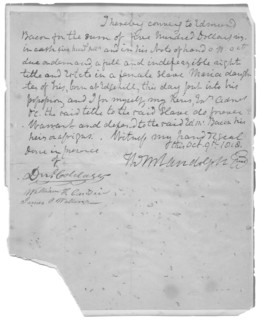State's conveyance of $500 to Edmund Bacon for slave, Maria, 1818-10-09. Creator: Unknown.