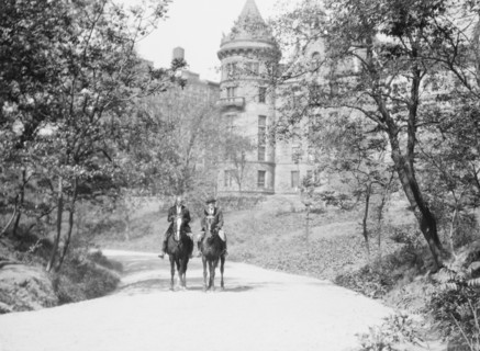 Ederheimer, Mr., and Arnold Genthe, on horses, between 1926 and 1942. Creator: Arnold Genthe.