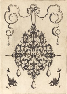 Large Pendant, Two Fantasy Creatures with Long Tails at Bottom, 1596. Creator: Daniel Mignot.
