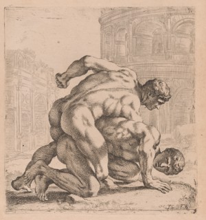 The Medici Wrestlers, side view, turned to right [plate 35], 1638. Creator: François Perrier.