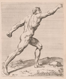 The Borghese Gladiator, side view, turned to right [plate 28], 1638. Creator: François Perrier.