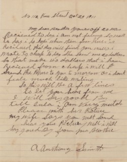 Letter from A. Anthony Smith, an African-American man, to his brother, 1911.  Creator: Unknown.