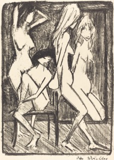 Three Girls in front of a Mirror (Drei Madchen vor dem Speigel), c. 1922. Creator: Otto Mueller.