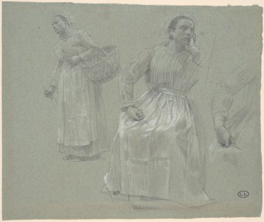 Study of Two Women, One Seated and One Holding a Basket, 1879. Creator: Leon-Augustin Lhermitte.