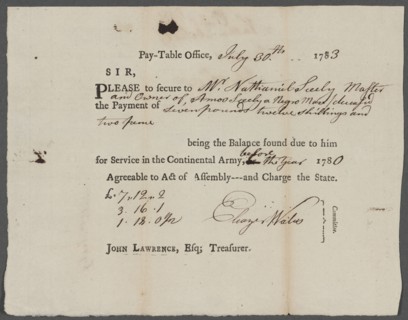 Request for compensation to be paid to Nathaniel Seely for his slave..., 1783. Creator: Unknown.