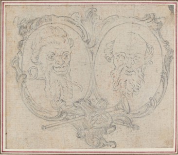 Double Cartouche with Two Heads and Symbols of Fame and Folly. Creator: Hubert Francois Gravelot.