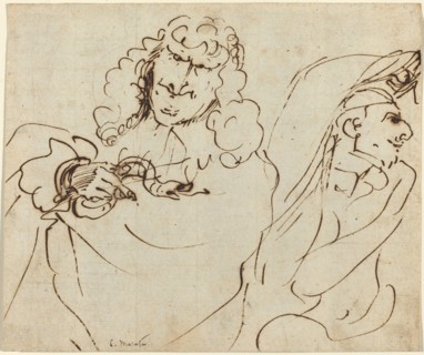 Caricature with Mola Protecting Himself from a Man Holding a Viper. Creator: Pier Francesco Mola.