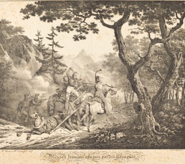 Wounded French Attacked by a Cossack, 1817. Creators: Emile Jean-Horace Vernet, Hippolyte Lecomte.