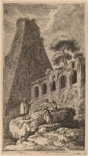 The Pyramid of Sesto near the Gates of St. Pauli in Rome, c. 1764. Creator: Franz Edmund Weirotter.