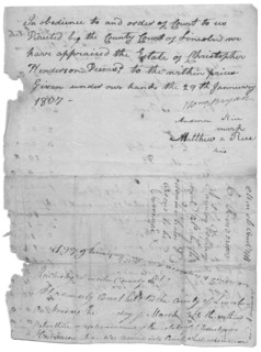 Part of a document listing slaves, animals, etc and values for each, 1807-01-29.  Creator: Unknown.