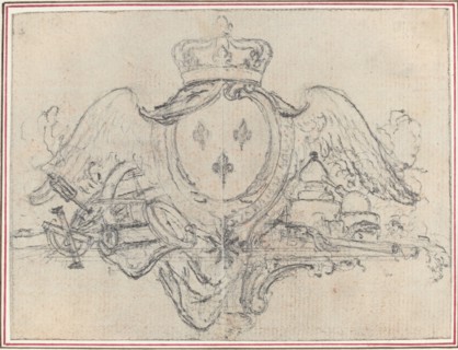 Arms of the King of France with Wings and Scientific Instruments. Creator: Hubert Francois Gravelot.