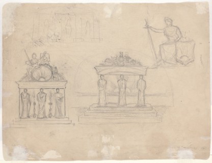 Studies of Classical Temple Facades and Seated Female Figure [verso]. Creator: John William Casilear.