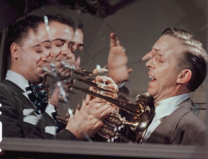 Portrait of Stan Kenton and Buddy Childers, Richmond, Va., 1947 or 1948. Creator: William Paul Gottlieb.
